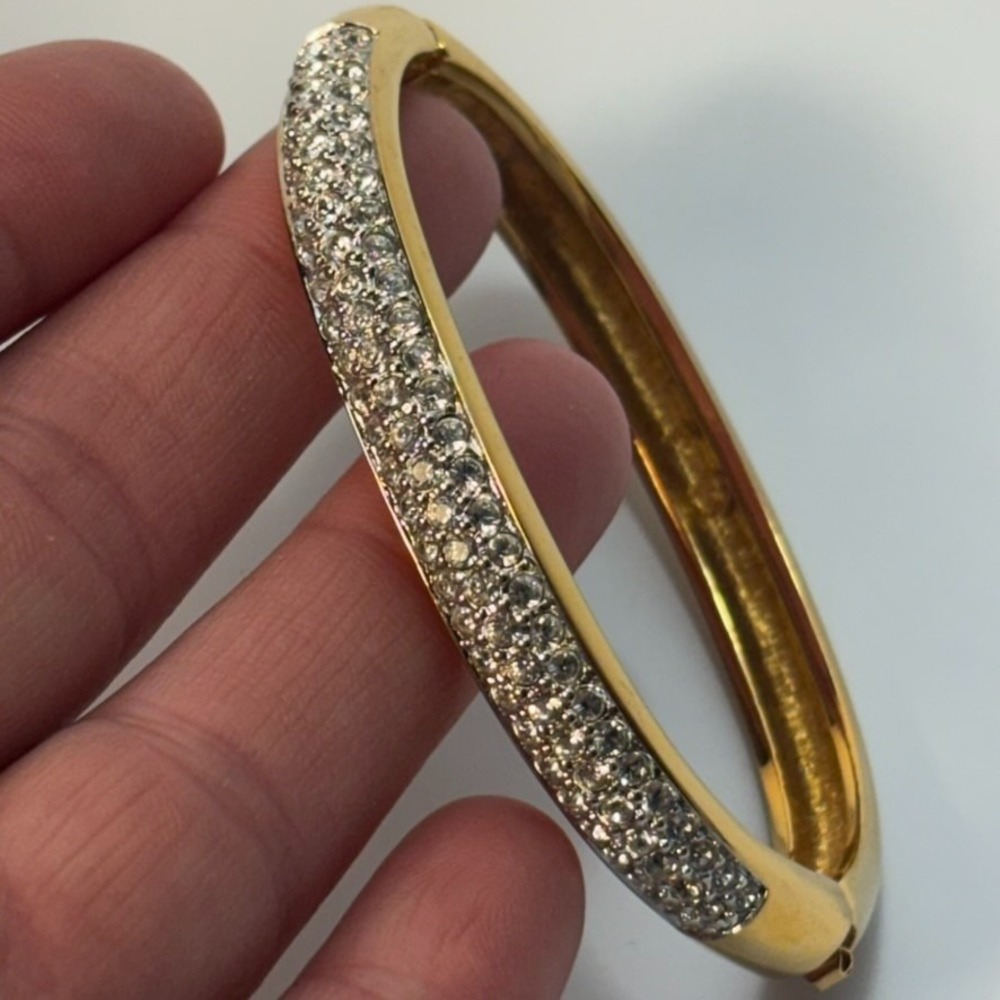 Swarovski Bangle Gold Pave Crystal Hinge Oval Bracelet - Picture 2 of 16
